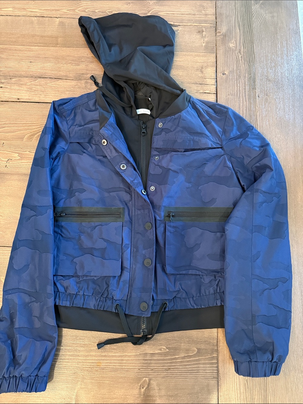 blanc noir Blue Camouflage Hooded Windbreaker Jacket